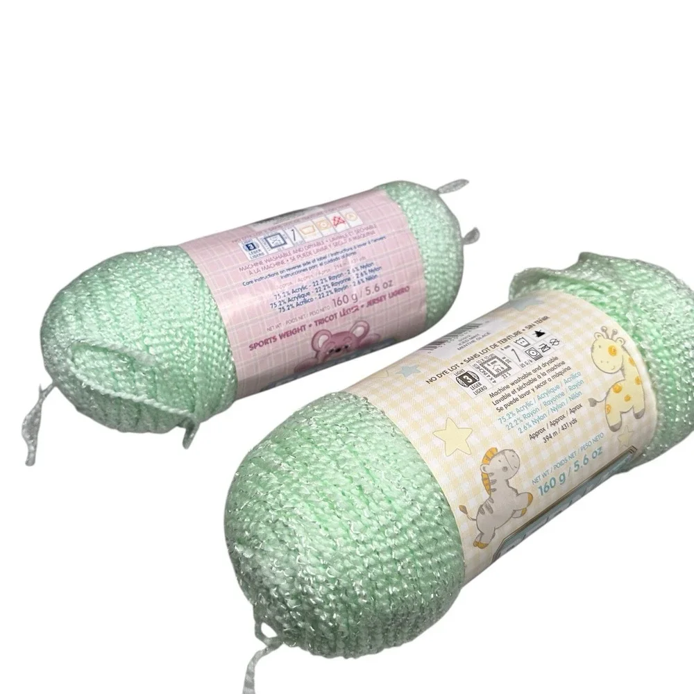 (2) BERNAT Baby Coordinates ICED MINT Green pompadour Yarn Retired New 862 Yards
